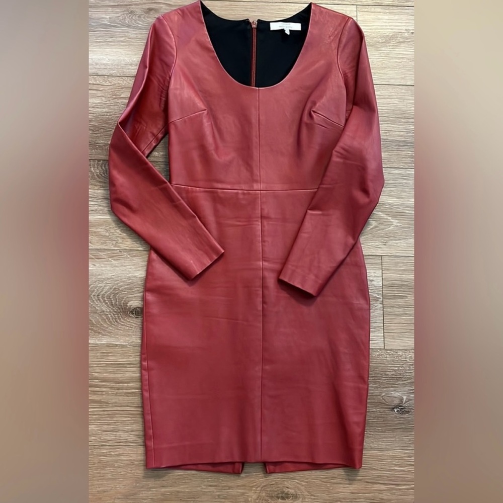 Robert Rodriguez Red Long Sleeve Bodycon Dress 100% Leather Sz 4 - Picture 8 of 8